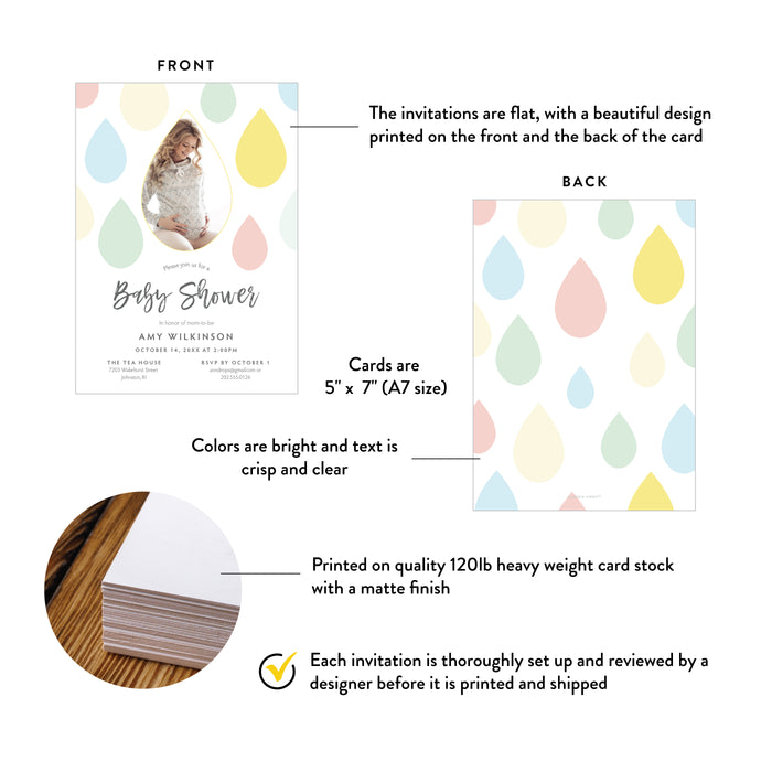 Colorful Raindrop Baby Shower Invitation with Photo