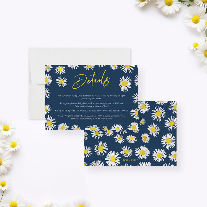 Daisy Baby Shower Invitation Card, Boho Baby Arrival Celebration with Daisy Pattern, Baby in Bloom Floral Baby Shower Invites with Spring Flowers, Newborn Party Invitation