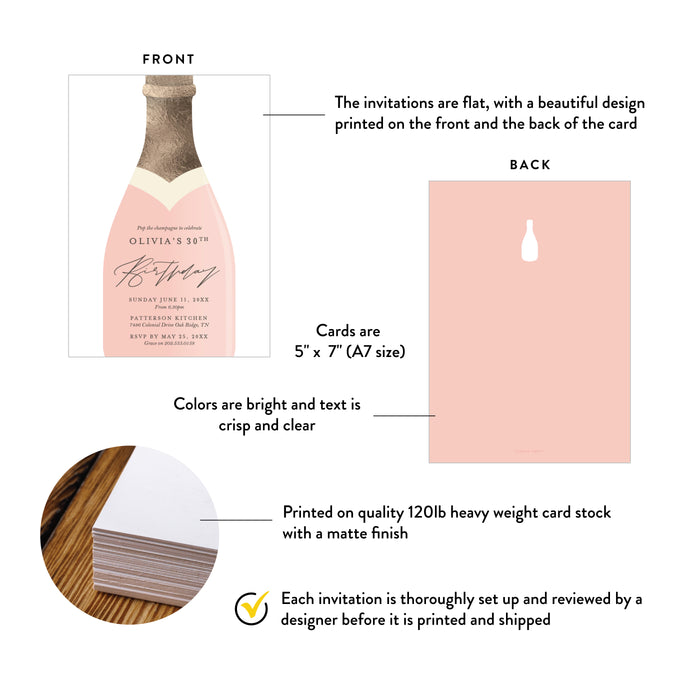 Champagne Bottle Birthday Invitation Elegant Party Card