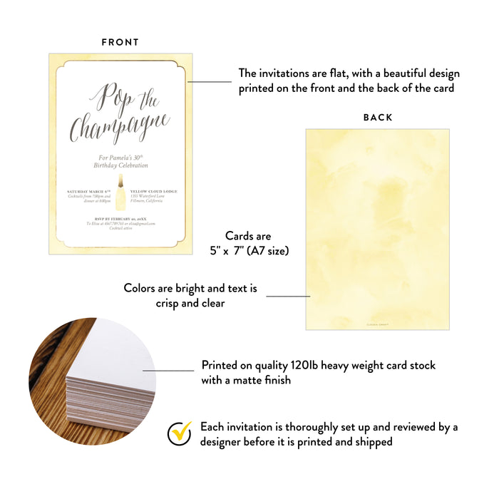 Elegant Pop the Champagne Birthday Invitation Card