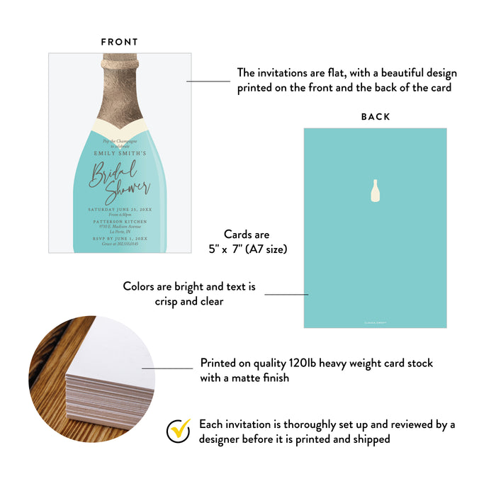 Bridal Shower Invitation Champagne Bottle Design Elegant Card