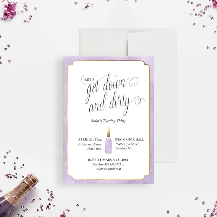 Let's Get Down and Dirty Birthday Invitation Template, Cocktail Party Digital Download