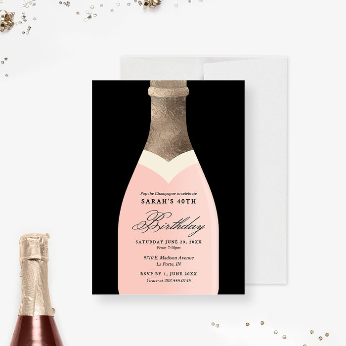 Champagne Birthday Party Invitation Template, Bridal Shower Editable Invite, 21st 30th 40th 50th 60th Birthday Digital Download