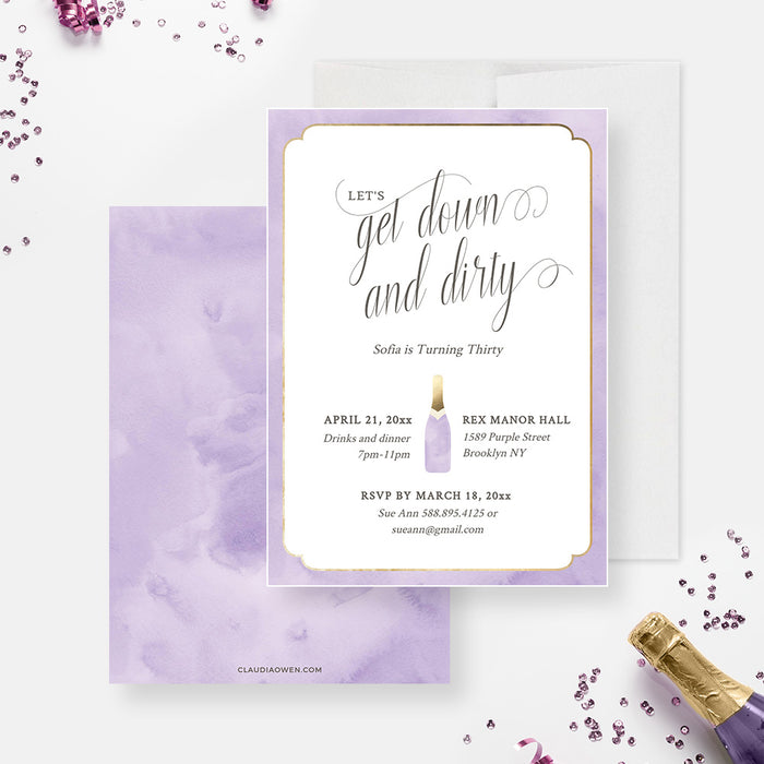 Let's Get Down and Dirty Birthday Invitation Template, Cocktail Party Digital Download