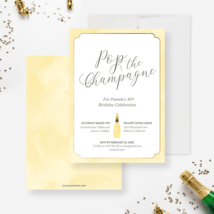 Pop the Champagne Birthday Template, Champagne Toast 30th 40th 50th Digital Download Invitation, Cocktail Party Invites