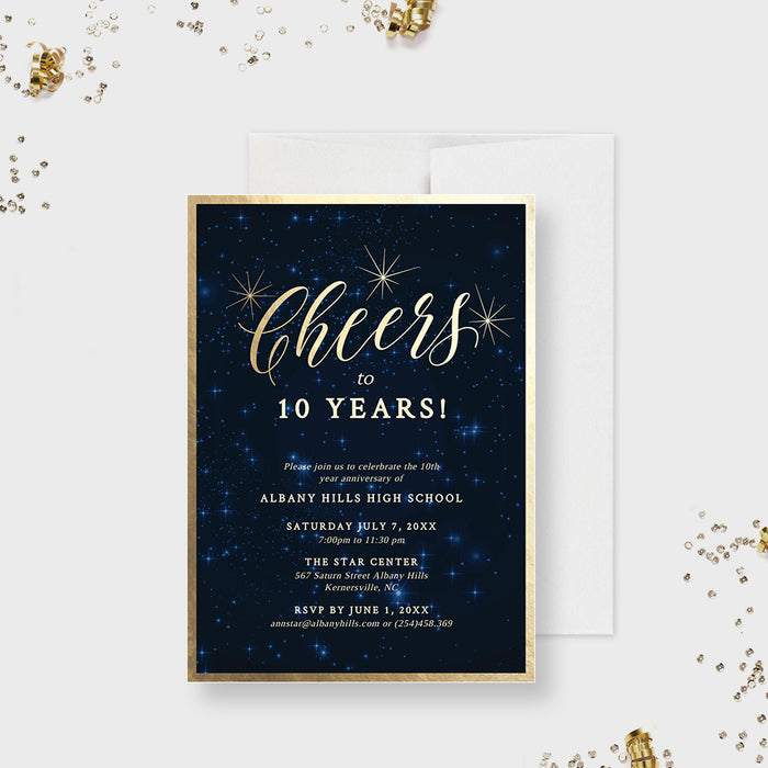 Cheers to 10 Years Party Invitation, Starry Night Sky, Business Anniversary Invites, Wedding Anniversary Galaxy Cheers to 20 30 40 Years