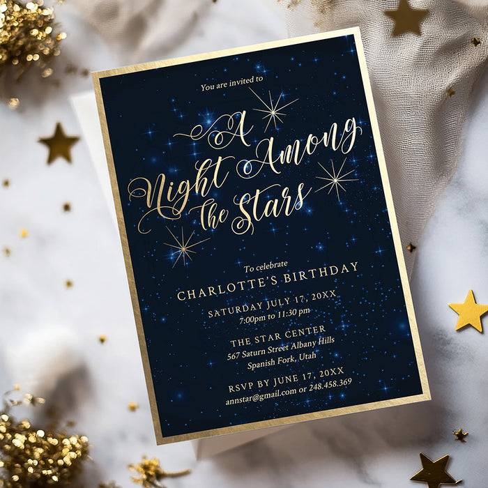 A Night Among the Stars Party Invitation Template, 15th 16th 17th 18th Birthday Invitation Digital Download, Sweet 16 Printable Invite