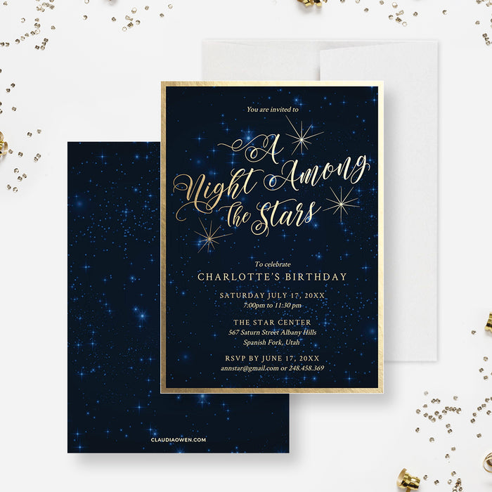 A Night Among the Stars Party Invitation Template, 15th 16th 17th 18th Birthday Invitation Digital Download, Sweet 16 Printable Invite