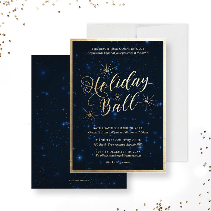 Holiday Ball Party Invitation Template, Christmas Ball Digital Download Editable Invitation with Starry Night Sky