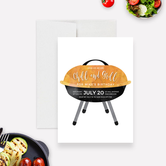 Chill and Grill BBQ Party Invitation Editable Template, Summer Barbecue Party Digital Download, Printable Cookout Party Invite, 4th July Party