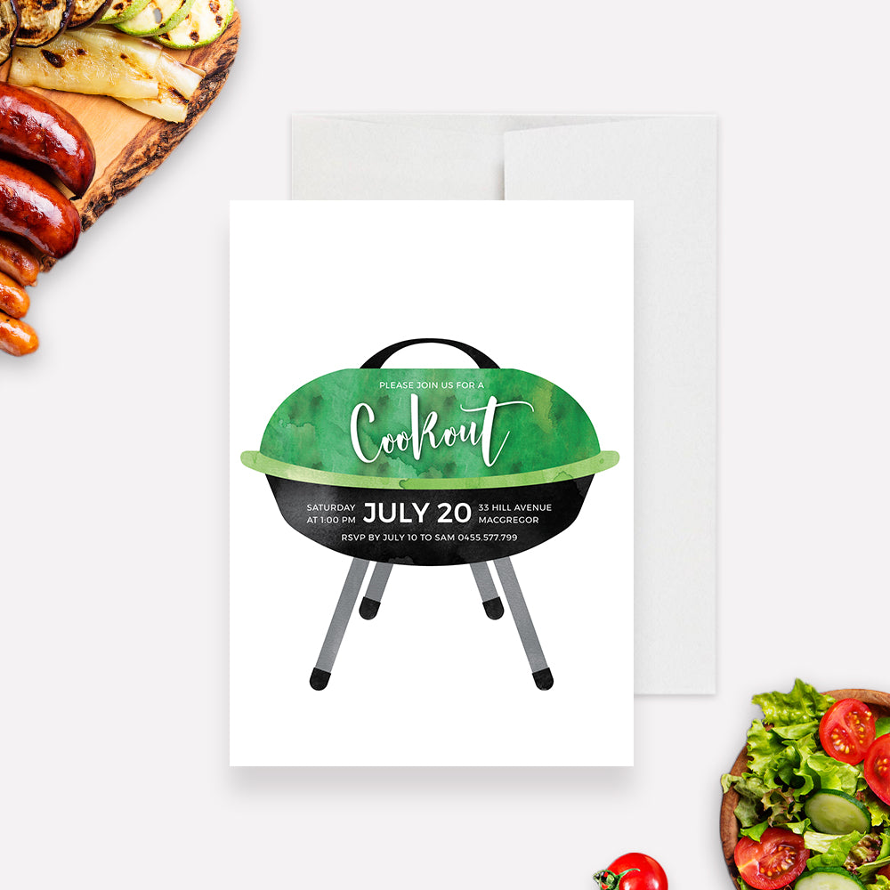Summer Cookout bbq Party Invitation Editable Template, Backyard Birthd