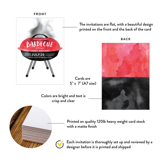 Personalized Watercolor BBQ Birthday Party Invitation with Grill