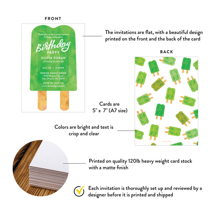 Personalized Green Ice Pop Birthday Party Invitation for Kids