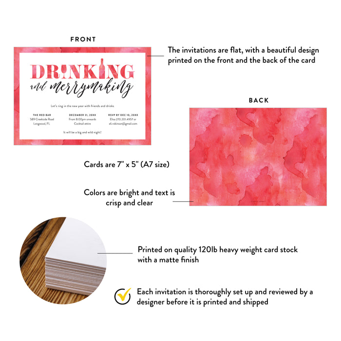 Personalized New Year’s Eve Party Invitation in Red Watercolor