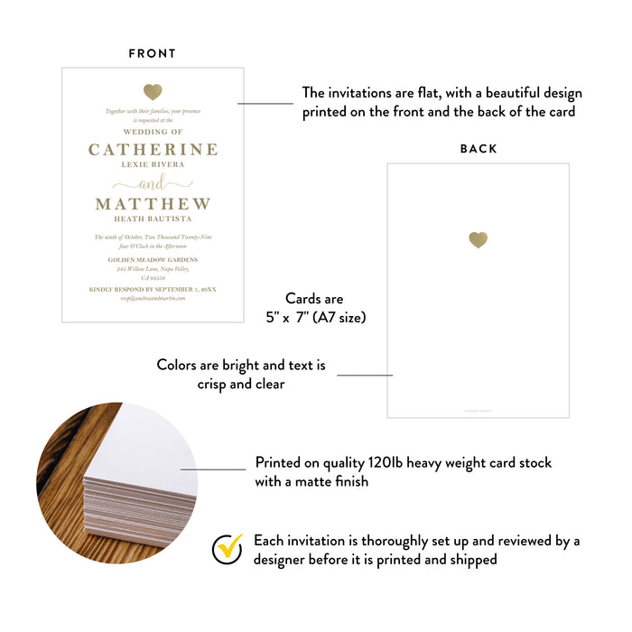 Personalized Elegant Gold Heart Wedding Invitation