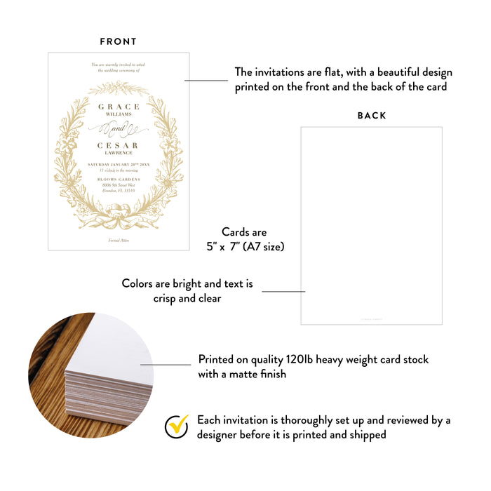 Personalized Gold Floral Wreath Wedding Invitation