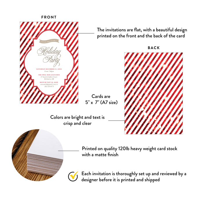 Personalized Holiday Party Invitation With Candy Cane Stripes