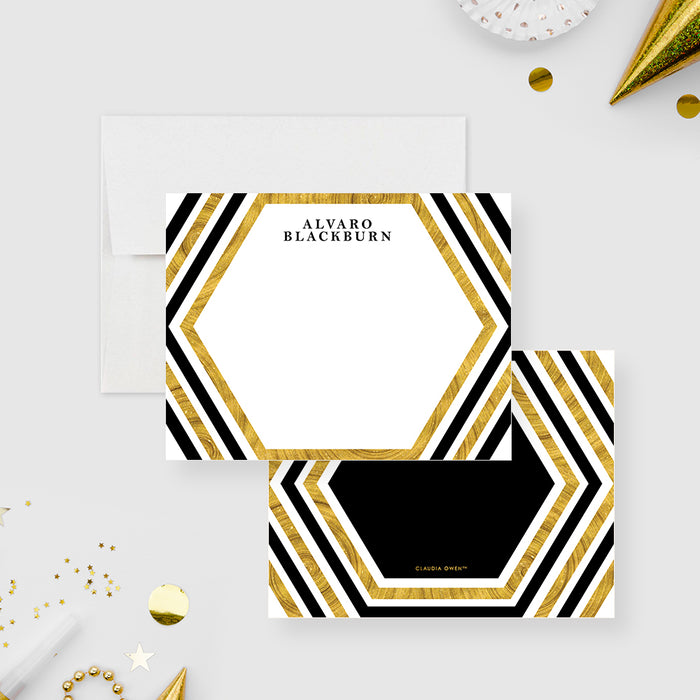 Black and Gold Note Card with Hexagon Design, Personalized Business Thank You Note, Annual Trustee Thank You Card, Gala Night Thank You Notes