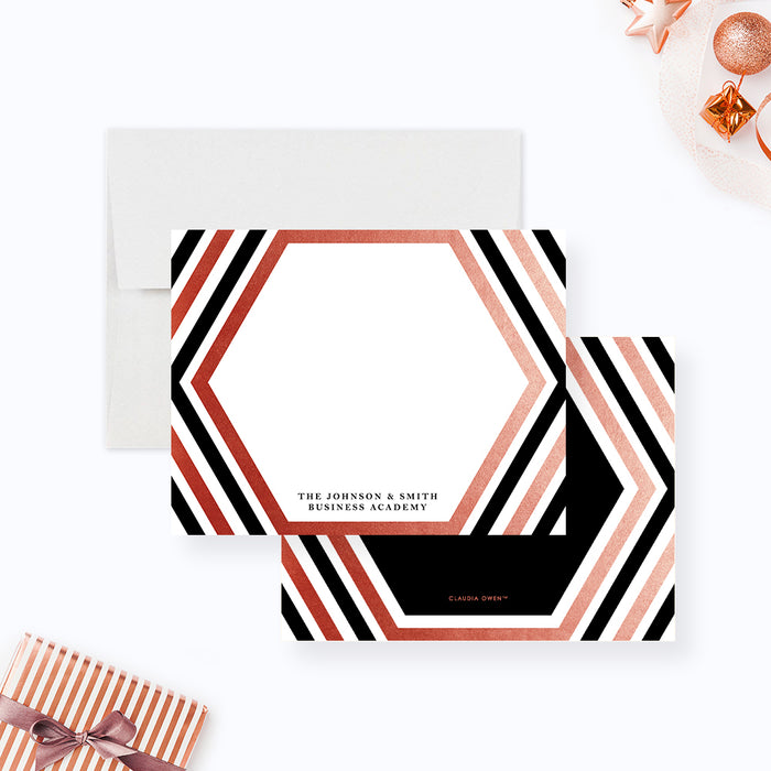 Rose Gold and Black Note Card with Hexagon Design, Personalized Gift for Him, Business Thank You Cards, Stationery for the Office, Thank You Card for Client