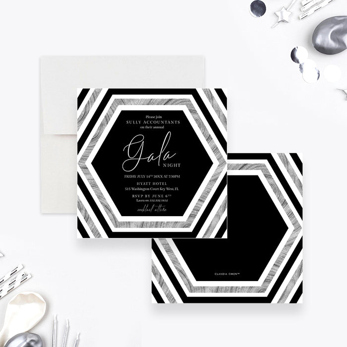 Elegant Invitation Card for Gala Night Party, Silver and Black Invites for Corporate Grand Event, Invitation for Business Anniversary Celebration
