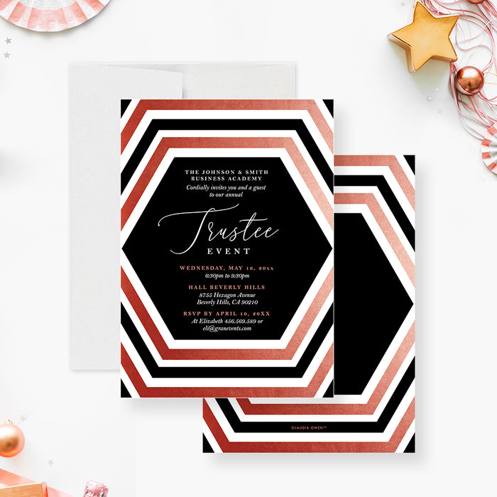 Rose Gold and Black Invitation Card for Trustee Event Party, Printed Invites for Business Meeting, Elegant Copper Invitation for Annual Client Appreciation Dinner