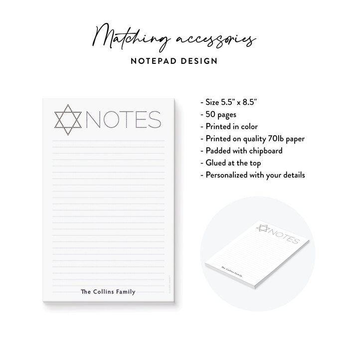 Personalized Jewish Notepad Star of David Stationery Gifts