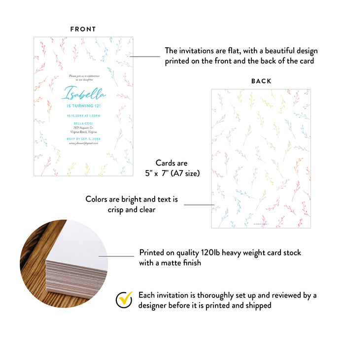 Personalized Colorful Watercolor Wildflower Birthday Party Invitation