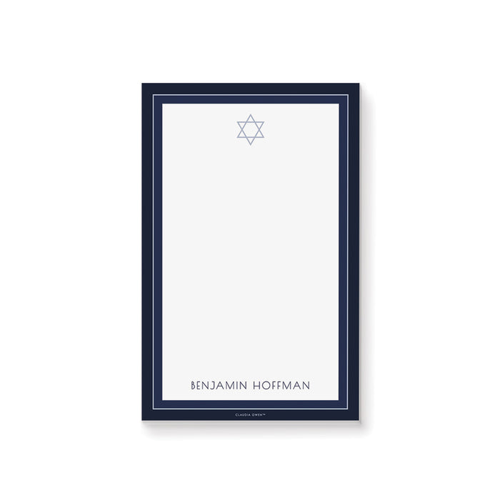 Modern Notepad with Star of David Design, Personalized Jewish Gifts, Bar Bat Mitzvah Party Favors with Your Name, Hebrew To Do List Stationery Pad