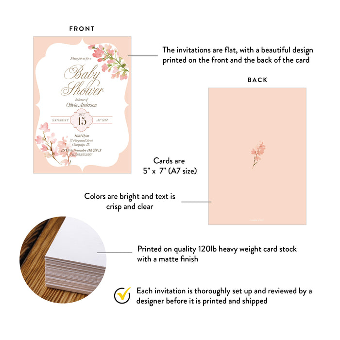 Personalized Blush Pink Watercolor Floral Baby Shower Invitation