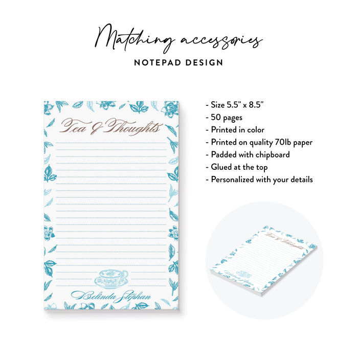 Personalized Blue Floral Tea Party Notepad Gifts