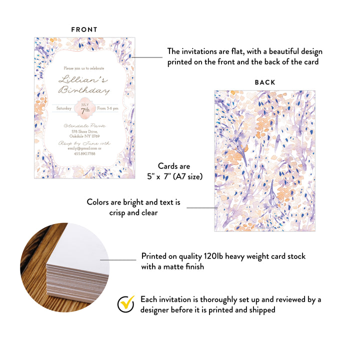 Personalized Watercolor Floral Birthday Invitation for Girls