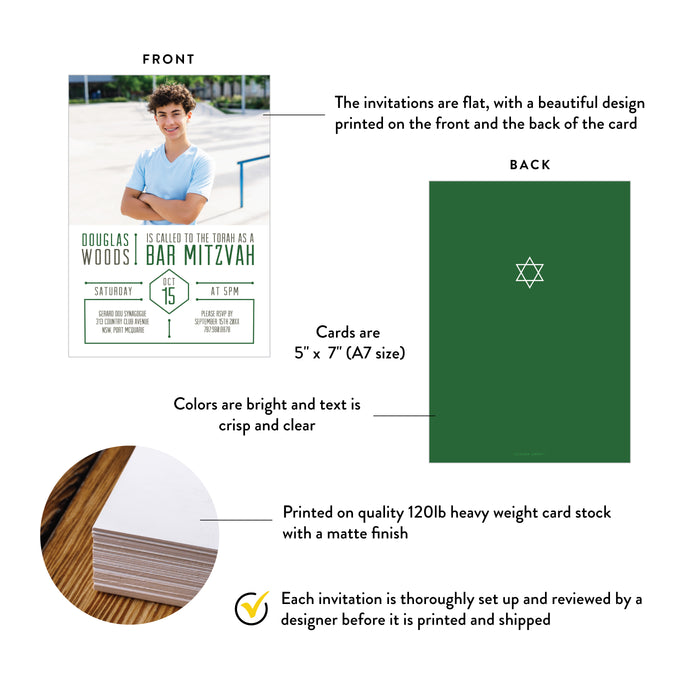 Personalized Photo Bar Mitzvah Invitation in Green