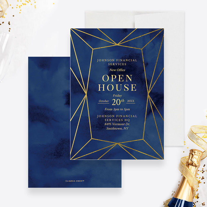 Company Open House Invitation Editable Template, Business Dinner Digital Download, Corporate Awards Ceremony Event, Work Party in Navy Blue