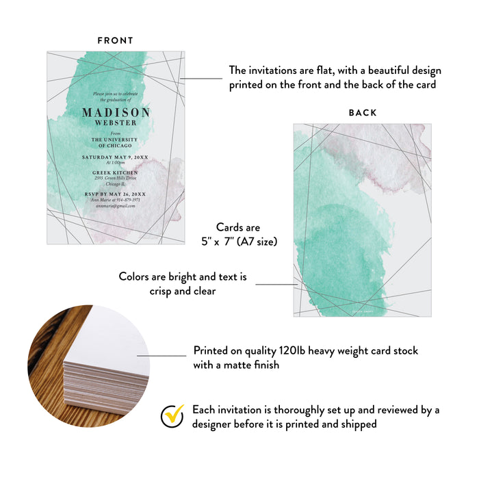 Watercolor Graduation Party Invitation Modern Teal