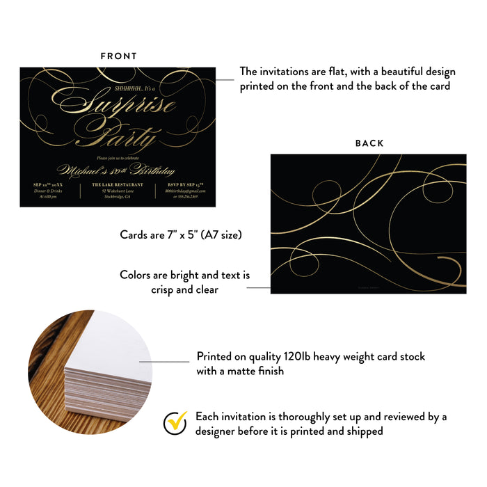 Black and Gold Surprise 80th Birthday Invitation