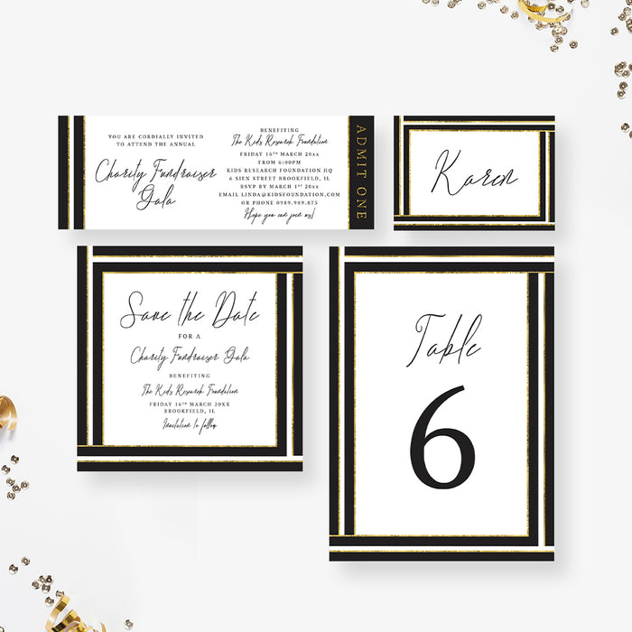 Black and Gold Invitation Card for Charity Fundraiser Gala, Fundraising Event Invites with Striking Pattern Design, Gala Night Party Invitation, Elegant Invites Card for Charity Ball
