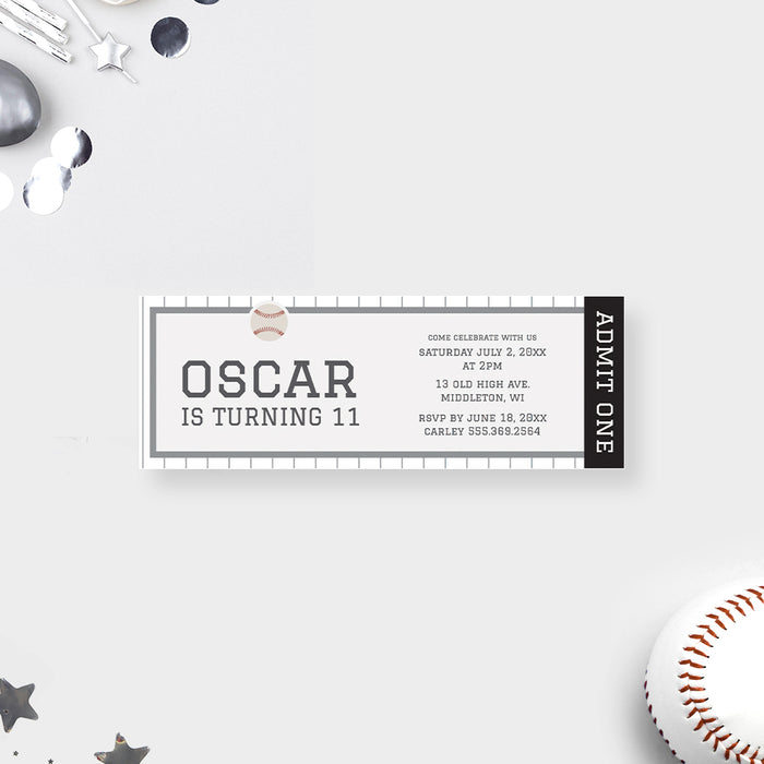 Printed Ticket Invitation for Baseball Themed Birthday Party for Boys, Ticket Invites for 9th 10th 11th 12th Baseball Birthday Bash, Sports Birthday Ticket Card for Kids
