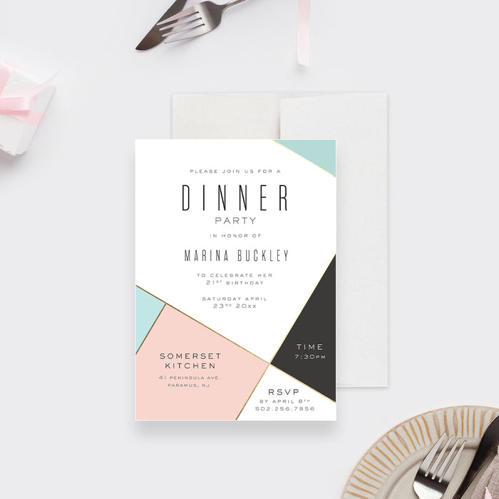 Unique Birthday Dinner Party Invitation, Geometric Invitation Card for Cocktail Party, Business Event Invitation Personalized with Your Own Colors