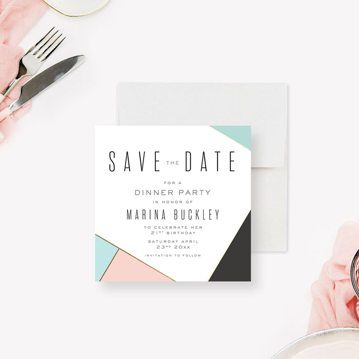 Unique Save the Date Card for Birthday Party, Geometric Save the Date for Dinner Party, Business Cocktail Save the Date Personalized with Your Own Colors