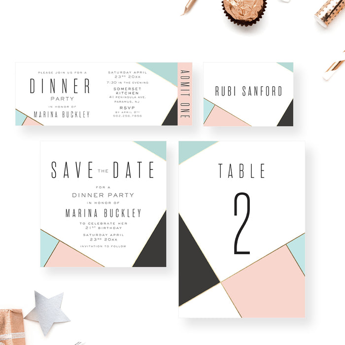 Unique Birthday Dinner Party Invitation, Geometric Invitation Card for Cocktail Party, Business Event Invitation Personalized with Your Own Colors