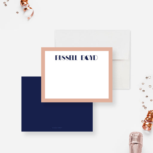 a white pink and blue thank you note card with a name on it