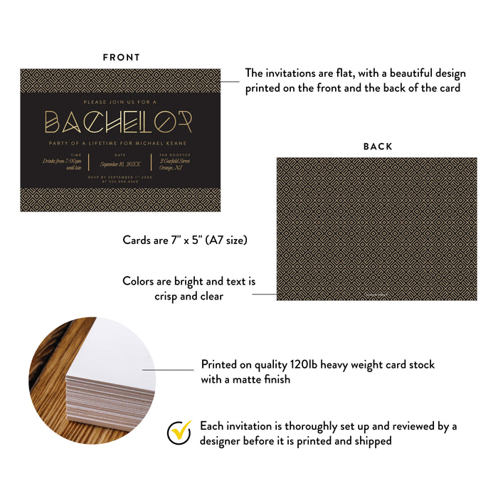 Bachelor Party Invitation Black Gold Elegant Men’s Invite