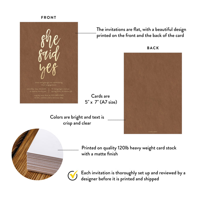 She Said Yes Engagement Invitation Rustic Brown Party Invite