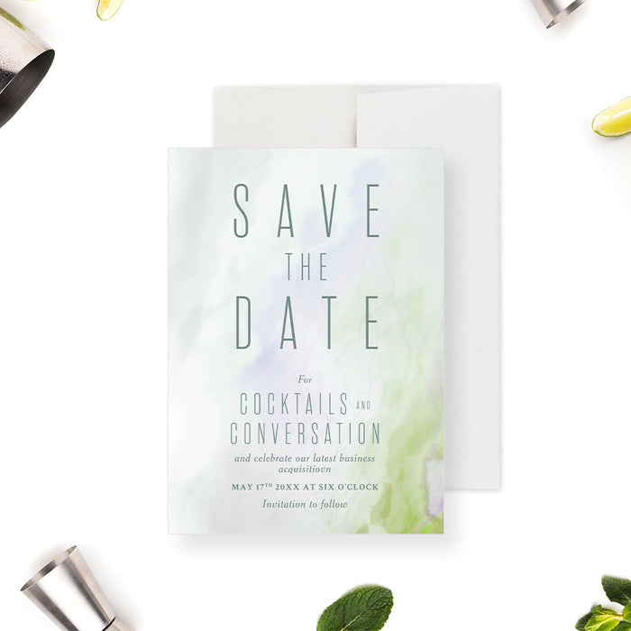 Elegant Save the Date for Cocktails and Conversation Celebration, After Work Drinks Party, Company Happy Hour Save the Date with Marble Design