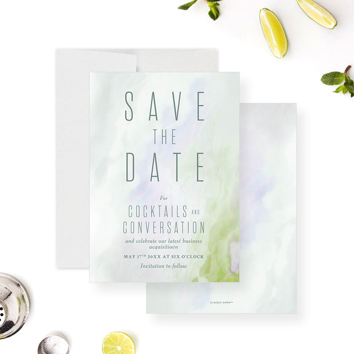 Elegant Save the Date for Cocktails and Conversation Celebration, After Work Drinks Party, Company Happy Hour Save the Date with Marble Design