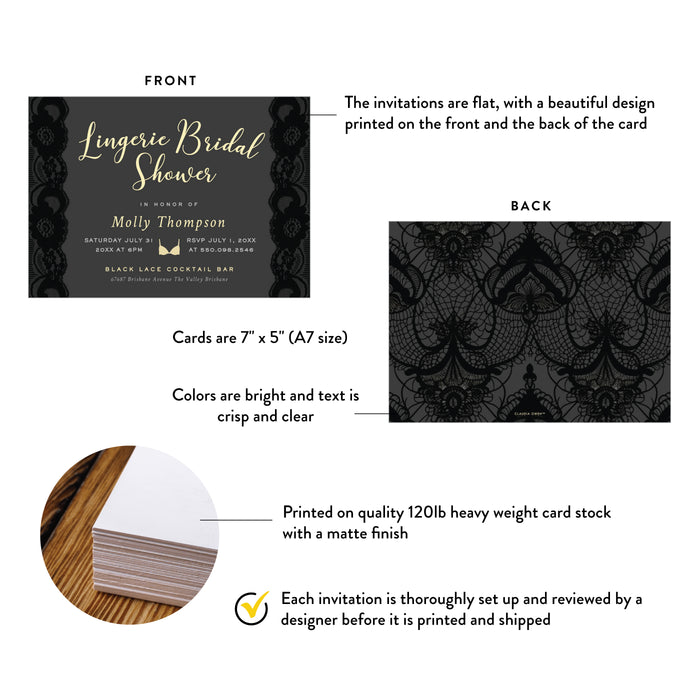 Lingerie Bridal Shower Invitation Black Lace Bachelorette Party