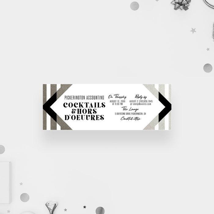 Black and Silver Geometric Invitation for Cocktails Hors D'oeuvres Party, Birthday Drinks Invites, Sips and Dips Invitation, Cocktail Reception Invitation