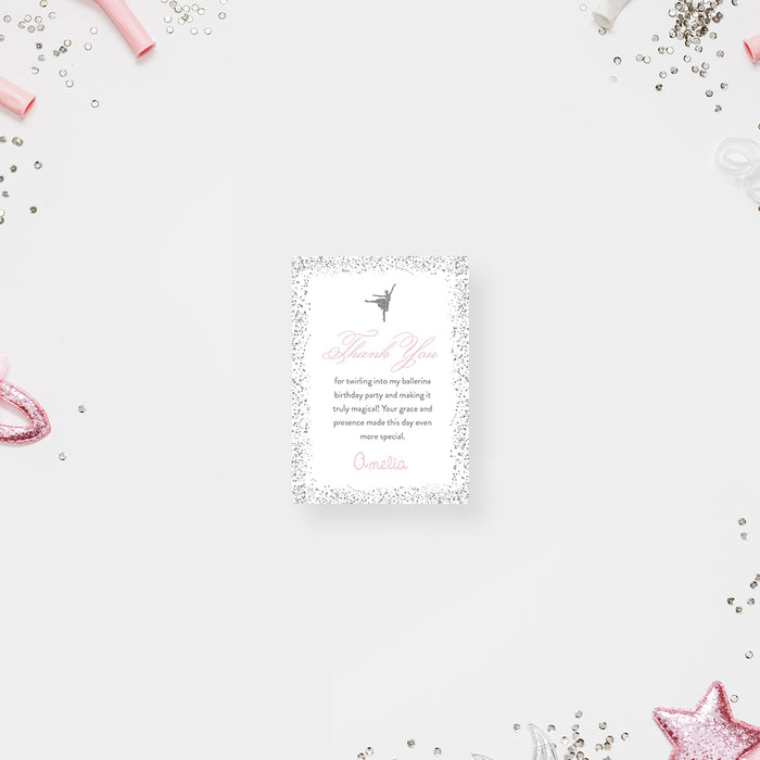 Ballerina Birthday Invitation Card in Silver and Pink, Ballet Dance Birthday Invitation for Girls Birthday Bash, Tutu Two Second Birthday Invitation, Dance and Twirl Ballerina Invites
