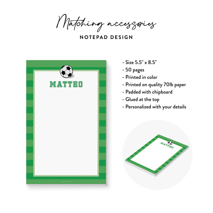 Personalized Soccer Notepad with Green Stripes
