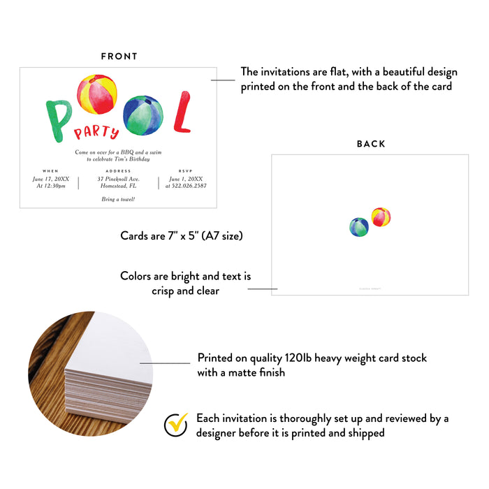 Beach Ball Pool Party Birthday Invitation Summer BBQ Invite